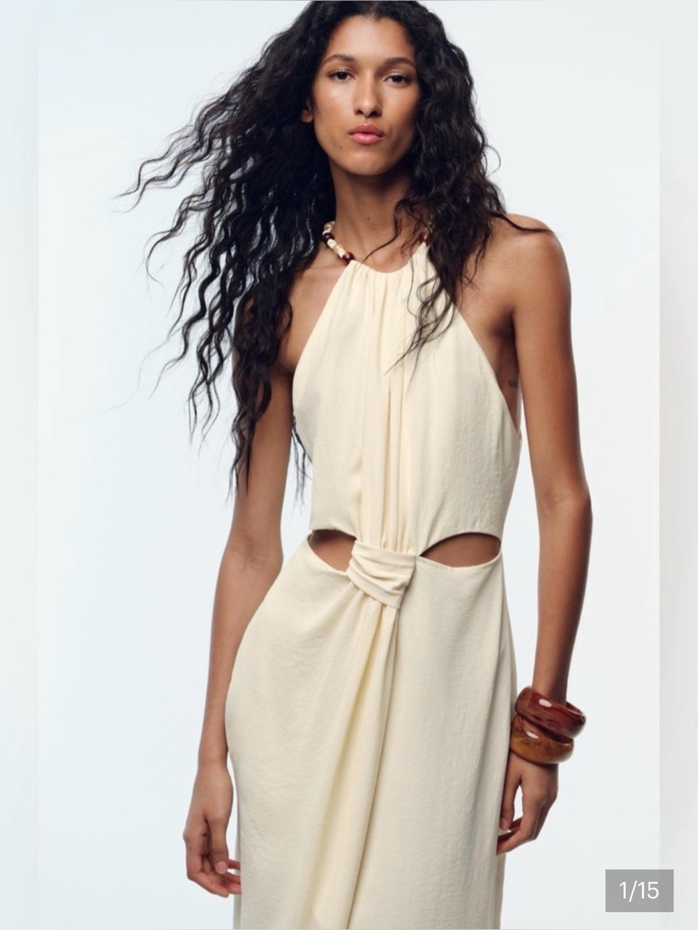 Zara Cream Halter Midi Dress with Cutouts